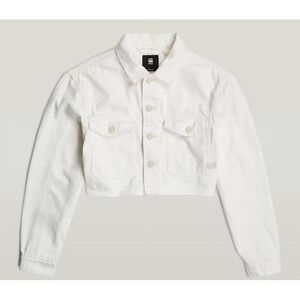 G Star Raw Cropped Wander Jacket Ecru Denim Destroyed Raw Hem Size S‎